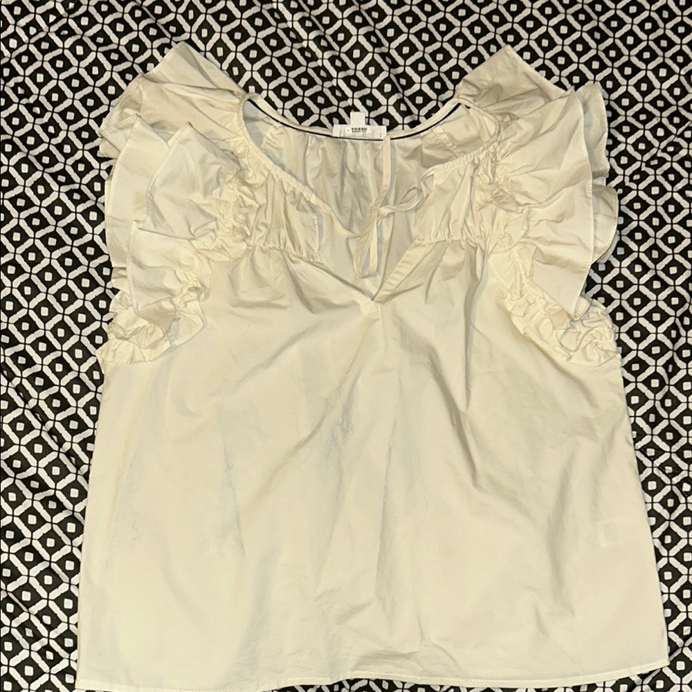 THML Cream Ruffled Cap Sleeve Blouse